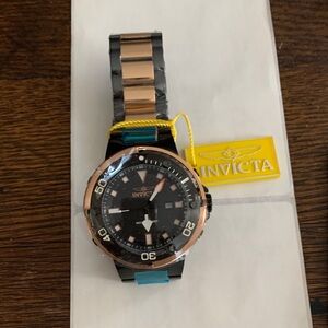 Invicta Black and Rose Gold Stainless Steel Bracelet Watch